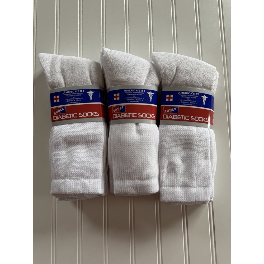 Rodex Diabetic Crew Socks White Men's Size 10-13 9‎ Pairs